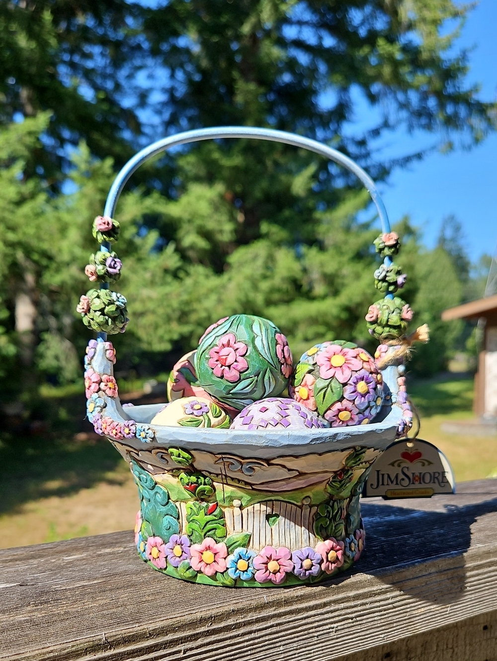 Jim Shore Blossoms Of Spring Basket With Round Mini Ornaments 8x6" Blue Green